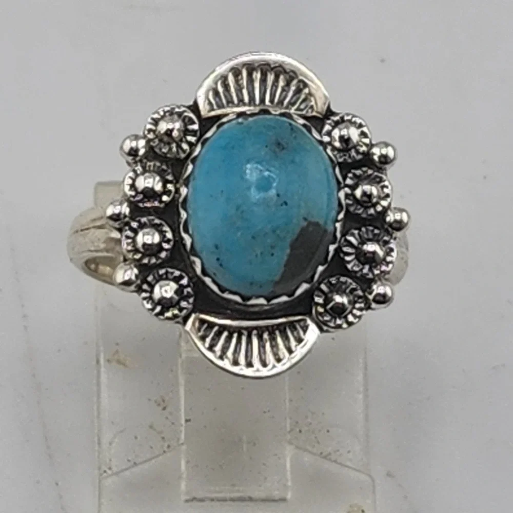 Sterling Silver 925 Kingman Turquoise Ring‎ Ssize 6.5 Southwestern Style Setting
